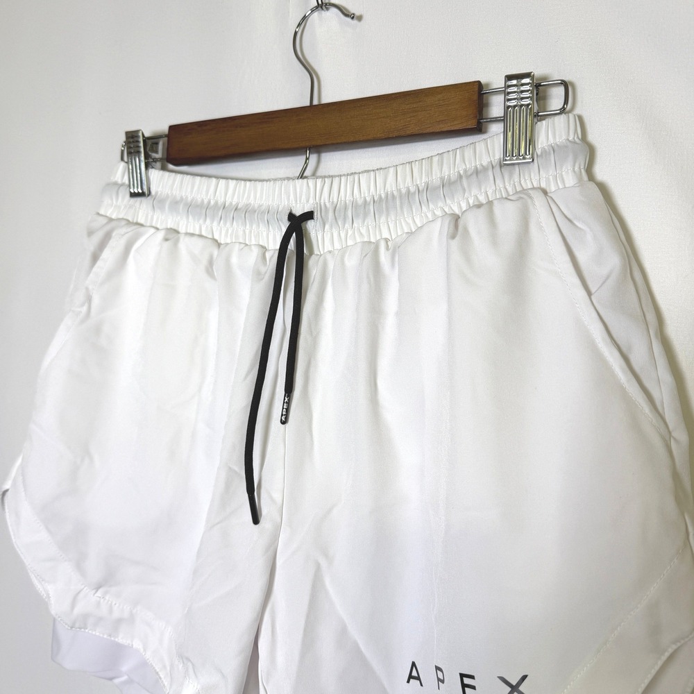 Apex Mens 2-in-1 Athletic Training Shorts White Compression Liner Medium